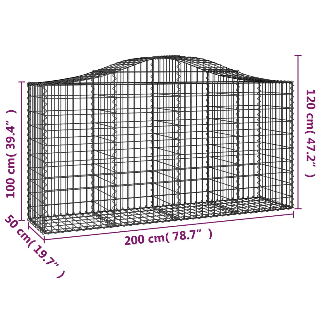 buede gabionkurve 2 stk. 200x50x100/120 cm galvaniseret jern