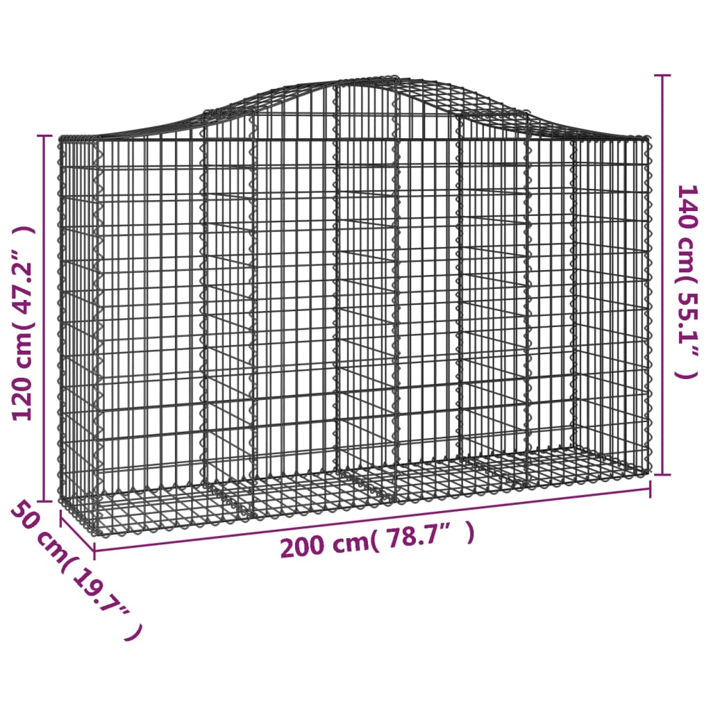 buede gabionkurve 2 stk. 200x50x120/140 cm galvaniseret jern