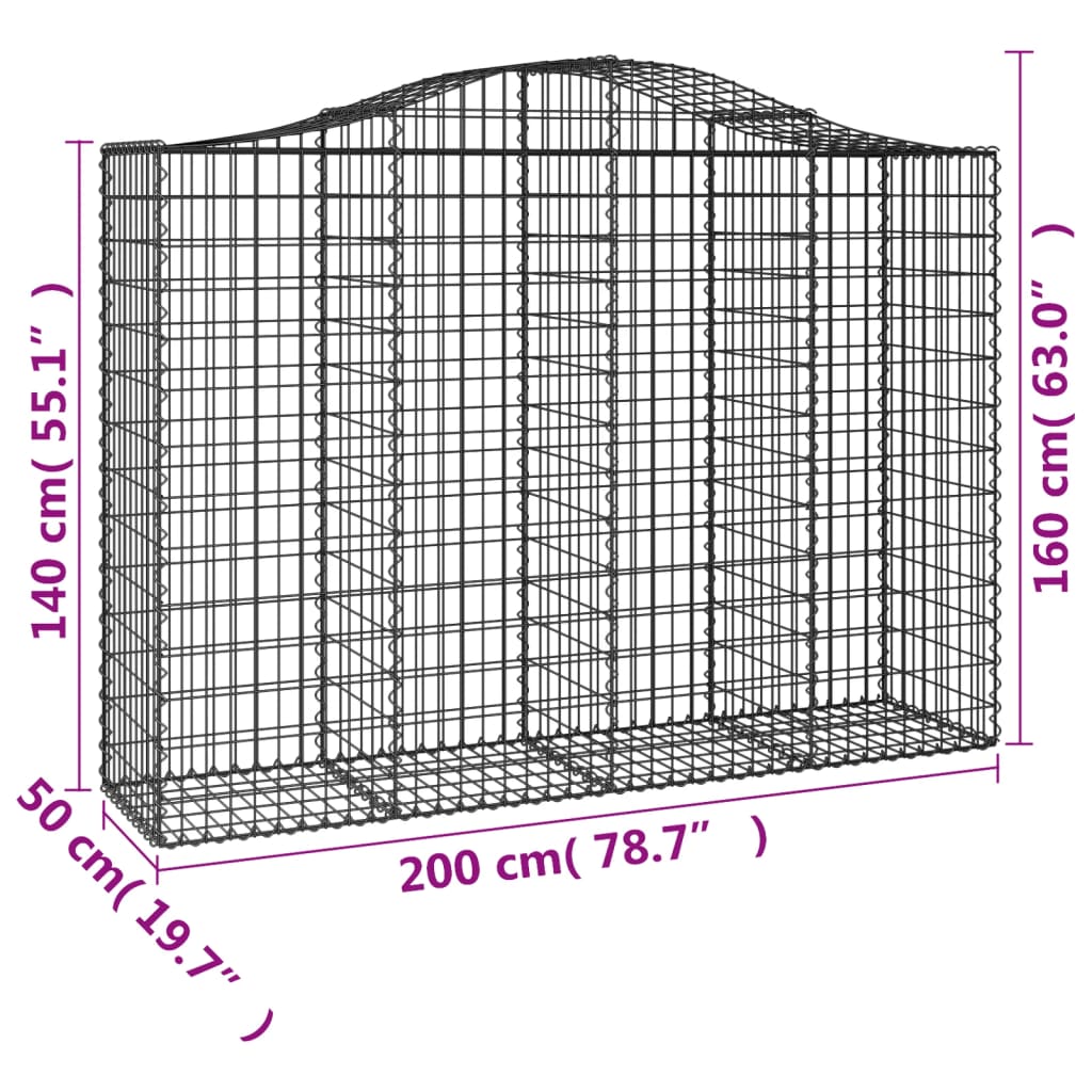 buede gabionkurve 2 stk. 200x50x140/160 cm galvaniseret jern