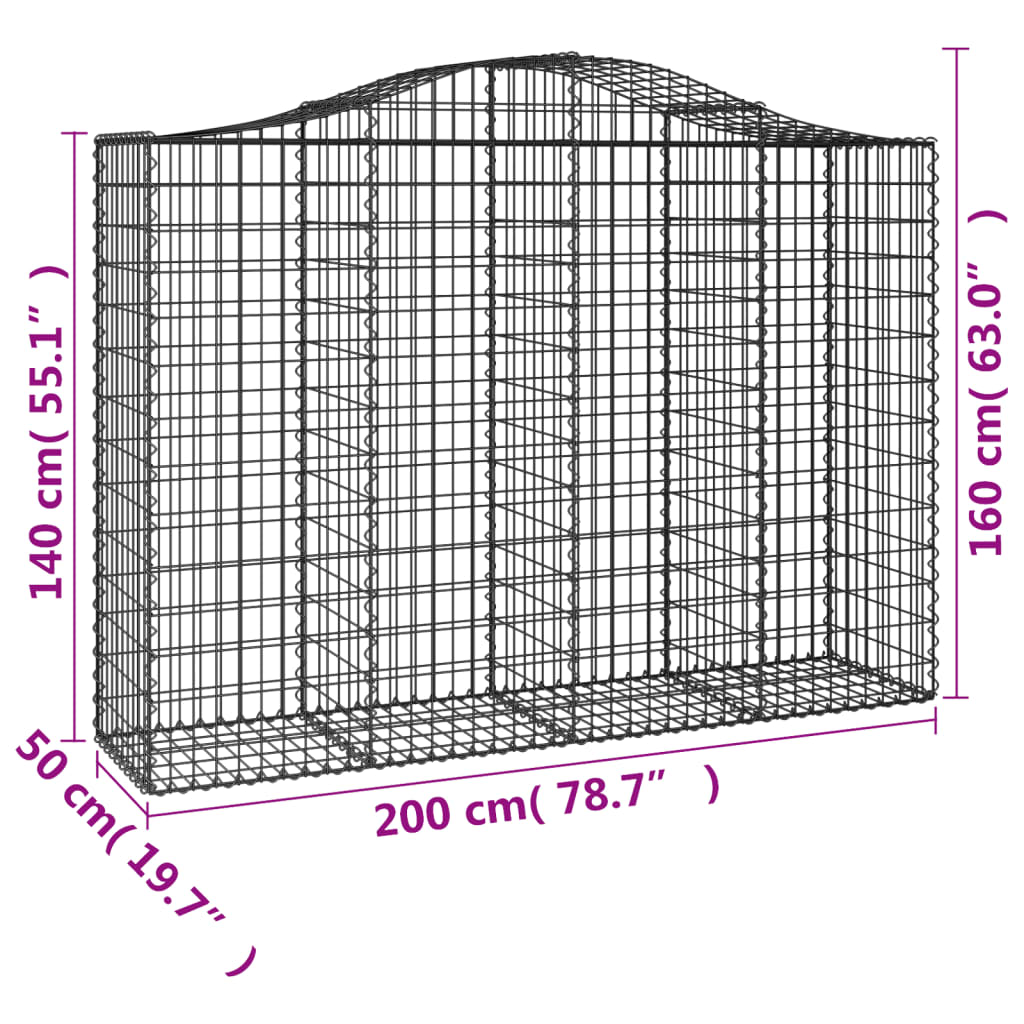 buede gabionkurve 3 stk. 200x50x140/160 cm galvaniseret jern