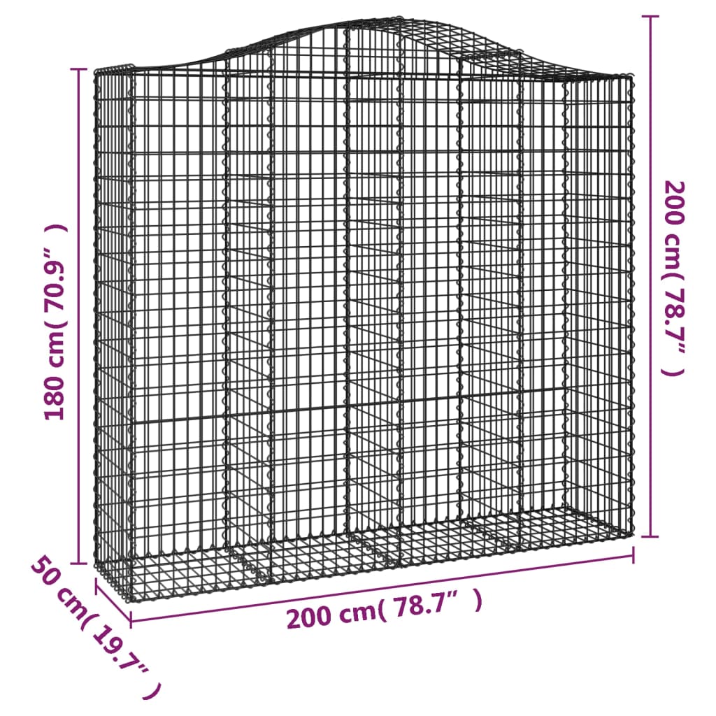 buede gabionkurve 2 stk. 200x50x180/200 cm galvaniseret jern