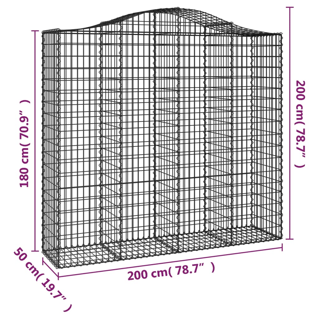 buede gabionkurve 9 stk. 200x50x180/200 cm galvaniseret jern