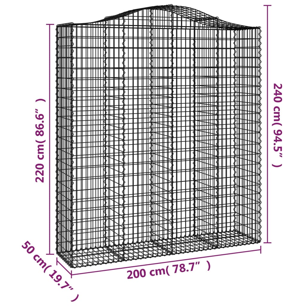 buede gabionkurve 2 stk. 200x50x220/240 cm galvaniseret jern