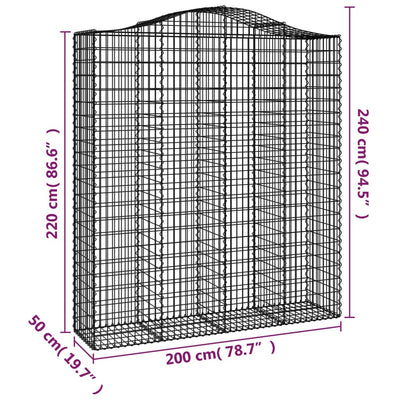 buede gabionkurve 2 stk. 200x50x220/240 cm galvaniseret jern