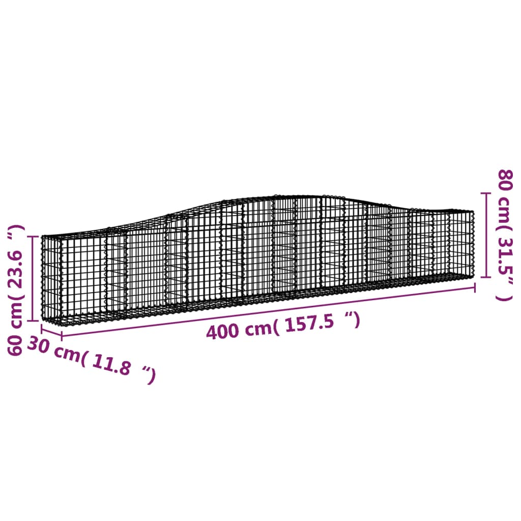 buede gabionkurve 2 stk. 400x30x60/80 cm galvaniseret jern