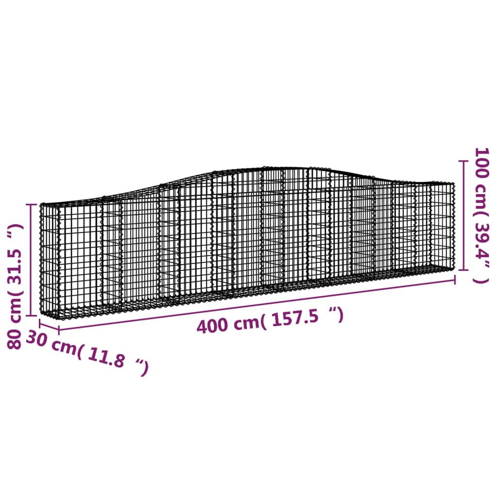 buede gabionkurve 2 stk. 400x30x80/100 cm galvaniseret jern