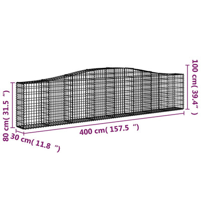 buede gabionkurve 5 stk. 400x30x80/100 cm galvaniseret jern