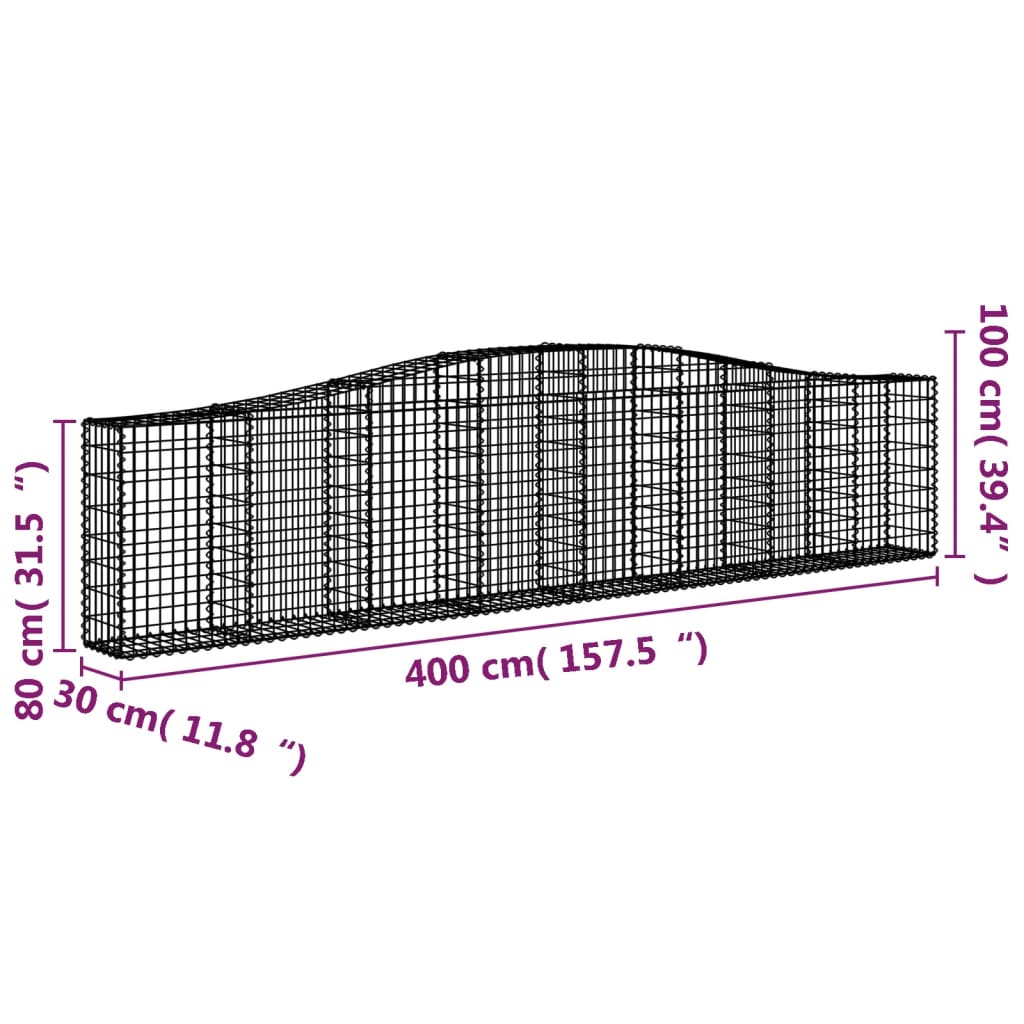 buede gabionkurve 8 stk. 400x30x80/100 cm galvaniseret jern