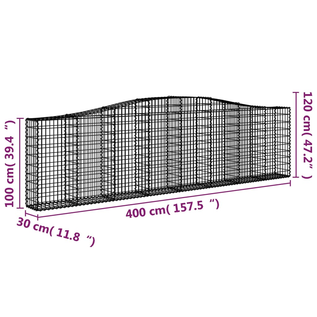 buede gabionkurve 2 stk. 400x30x100/120 cm galvaniseret jern