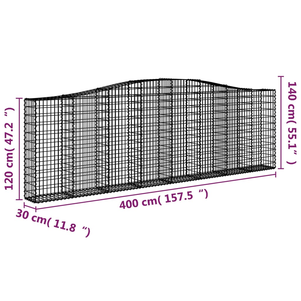 buede gabionkurve 2 stk. 400x30x120/140 cm galvaniseret jern