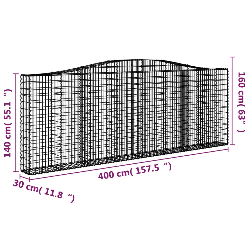 buede gabionkurve 2 stk. 400x30x140/160 cm galvaniseret jern