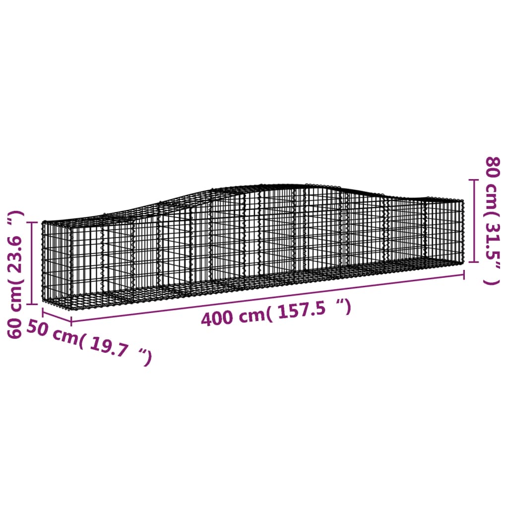 buede gabionkurve 2 stk. 400x50x60/80 cm galvaniseret jern