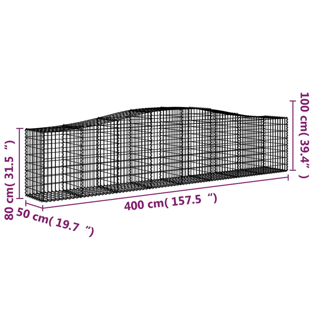 buede gabionkurve 4 stk. 400x50x80/100 cm galvaniseret jern