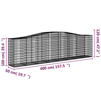 buede gabionkurve 3 stk. 400x50x100/120 cm galvaniseret jern