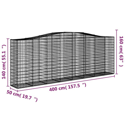 buede gabionkurve 2 stk. 400x50x140/160 cm galvaniseret jern