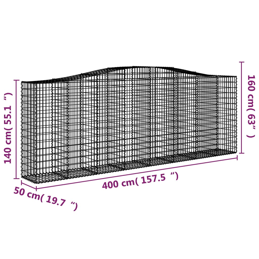 buede gabionkurve 3 stk. 400x50x140/160 cm galvaniseret jern