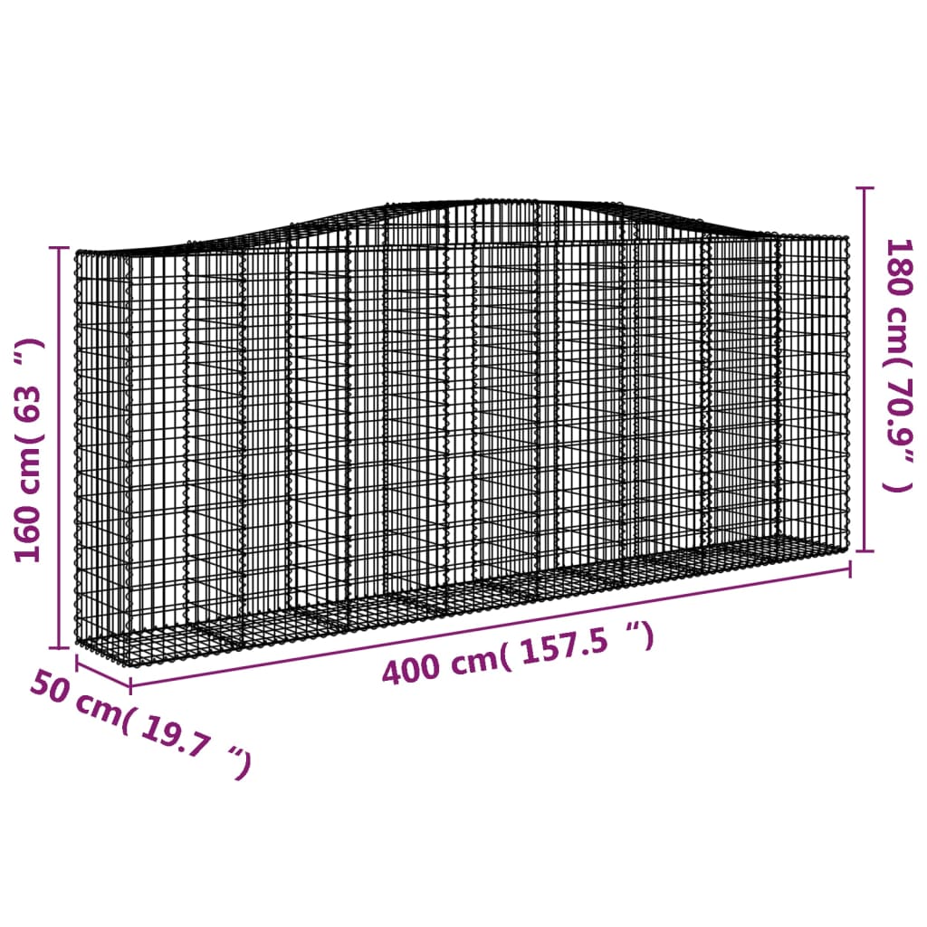 buede gabionkurve 2 stk. 400x50x160/180 cm galvaniseret jern