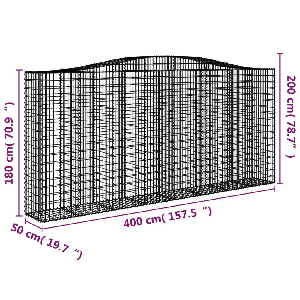 buede gabionkurve 2 stk. 400x50x180/200 cm galvaniseret jern