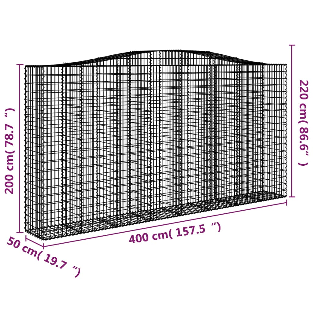 buede gabionkurve 4 stk. 400x50x200/220 cm galvaniseret jern