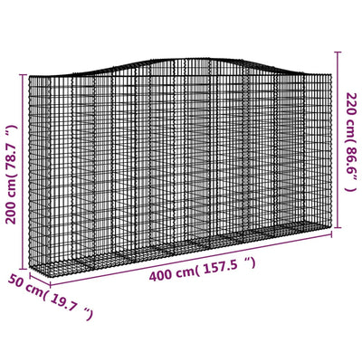 buede gabionkurve 4 stk. 400x50x200/220 cm galvaniseret jern