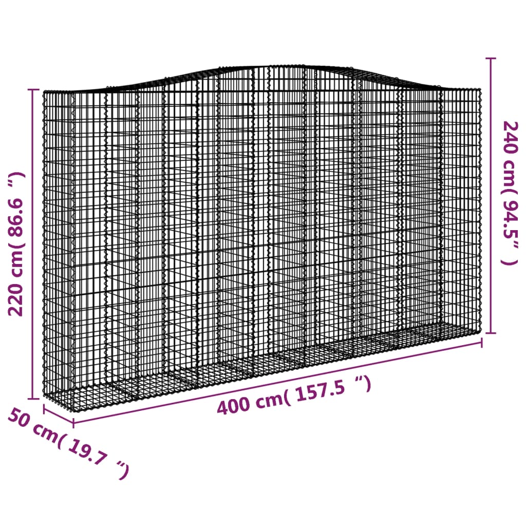 buede gabionkurve 2 stk. 400x50x220/240 cm galvaniseret jern