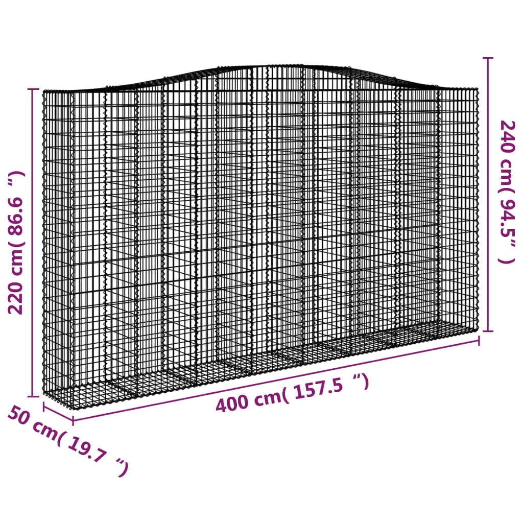 buede gabionkurve 3 stk. 400x50x220/240 cm galvaniseret jern