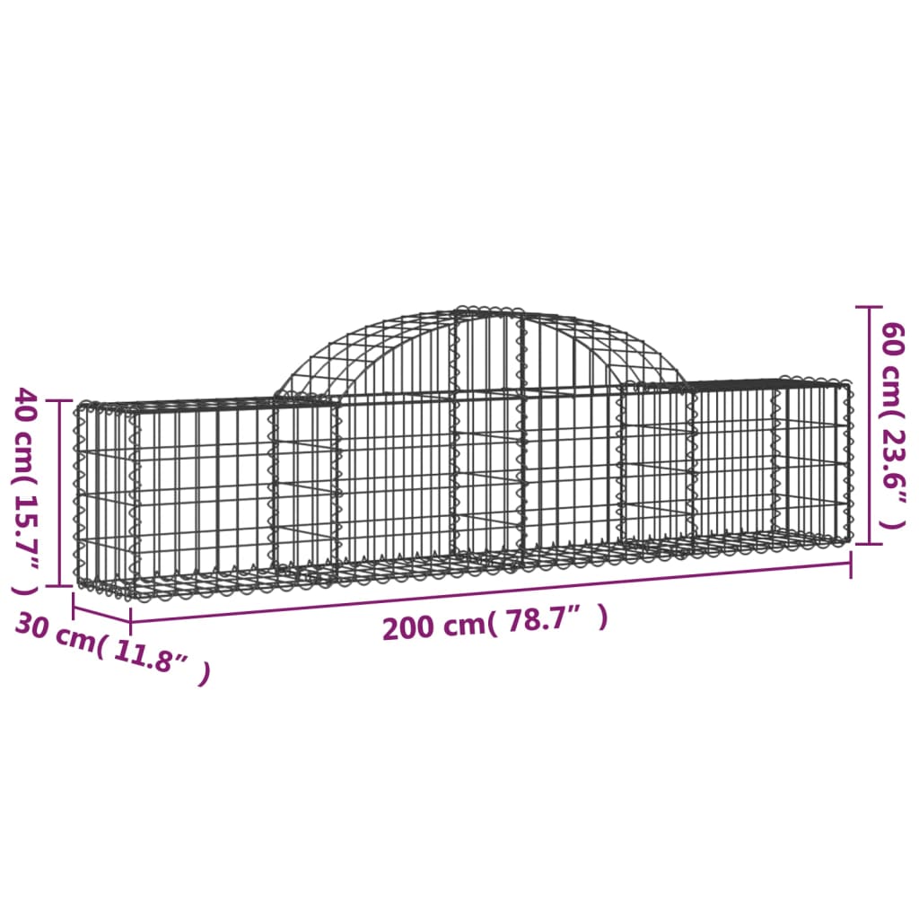 buede gabionkurve 5 stk. 200x30x40/60 cm galvaniseret jern