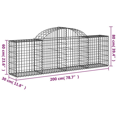 buede gabionkurve 5 stk. 200x30x60/80 cm galvaniseret jern