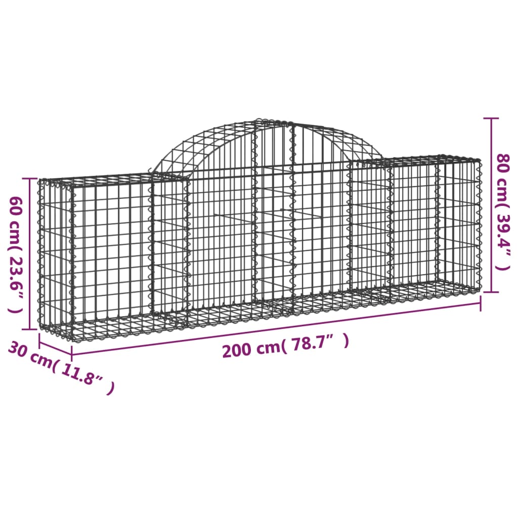 buede gabionkurve 8 stk. 200x30x60/80 cm galvaniseret jern