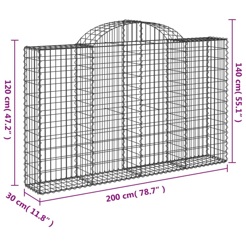 buede gabionkurve 3 stk. 200x30x120/140 cm galvaniseret jern