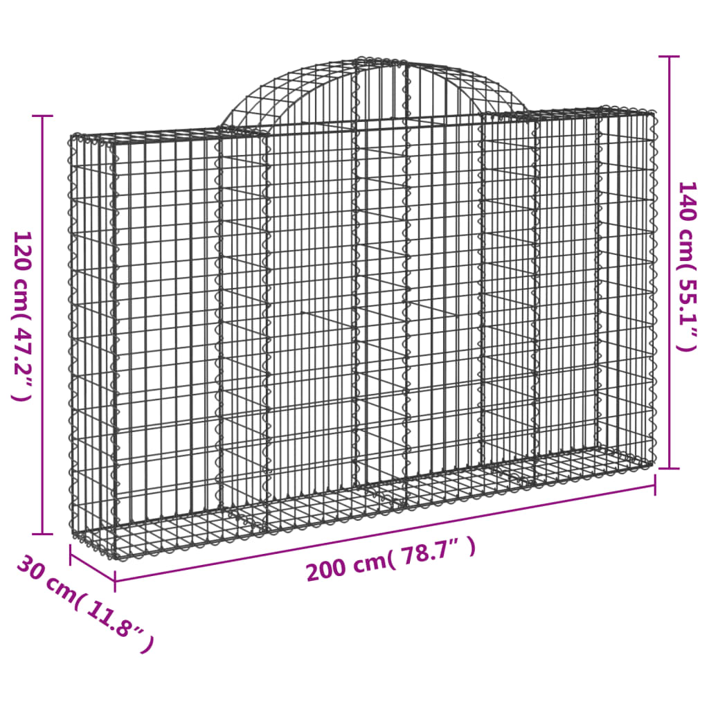 buede gabionkurve 4 stk. 200x30x120/140 cm galvaniseret jern