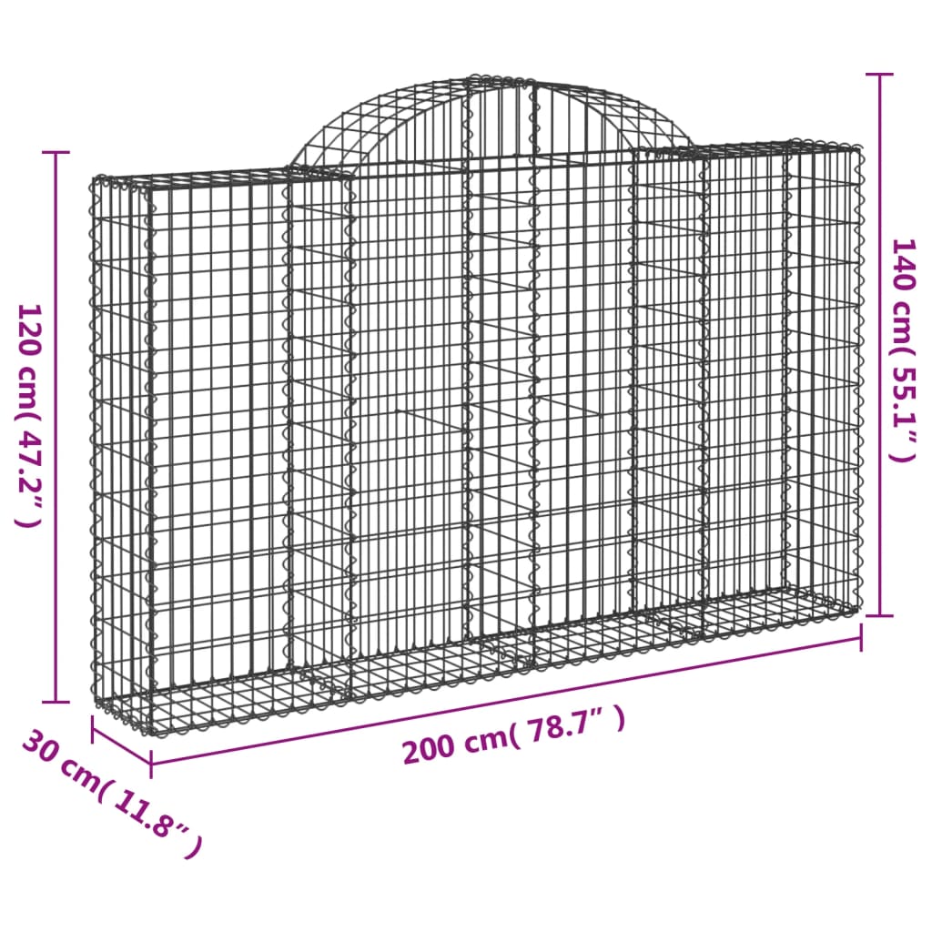 buede gabionkurve 11 stk. 200x30x120/140 cm galvaniseret jern