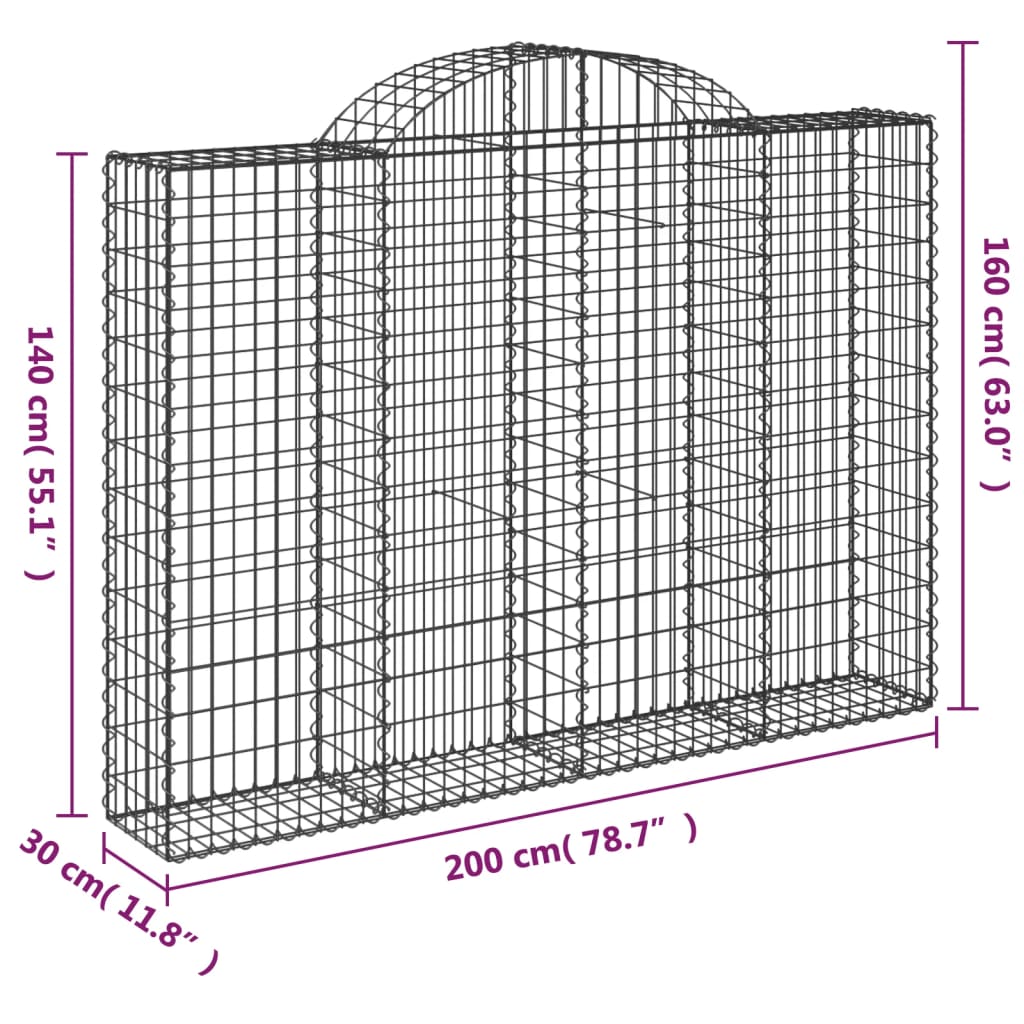 buede gabionkurve 2 stk. 200x30x140/160 cm galvaniseret jern