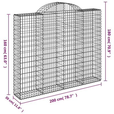 buede gabionkurve 7 stk. 200x30x160/180 cm galvaniseret jern