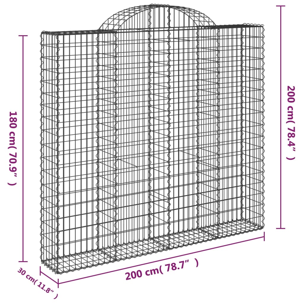 buede gabionkurve 4 stk. 200x30x180/200 cm galvaniseret jern