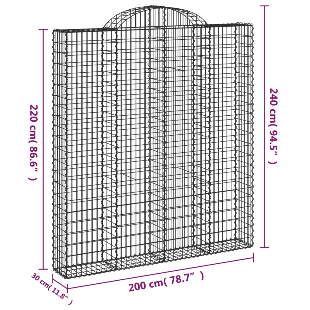 buede gabionkurve 3 stk. 200x30x220/240 cm galvaniseret jern