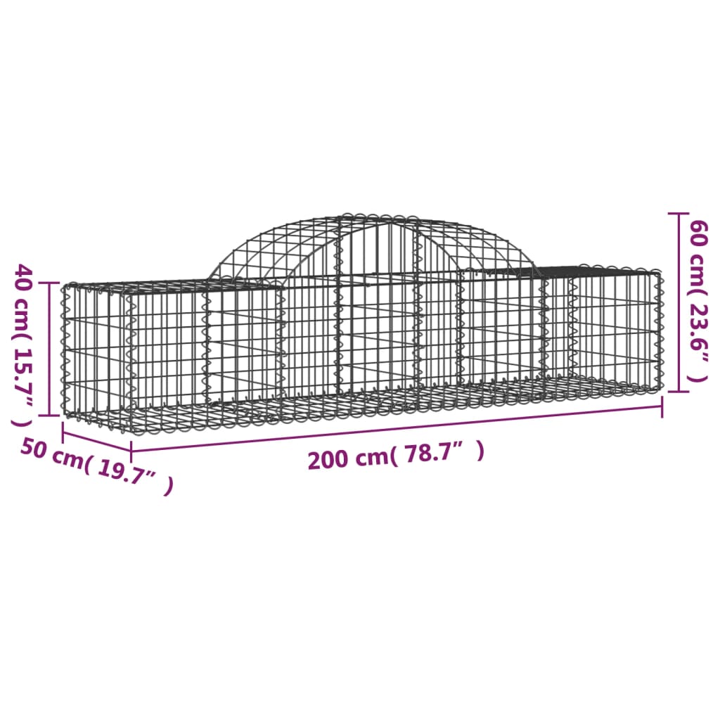 buede gabionkurve 5 stk. 200x50x40/60 cm galvaniseret jern