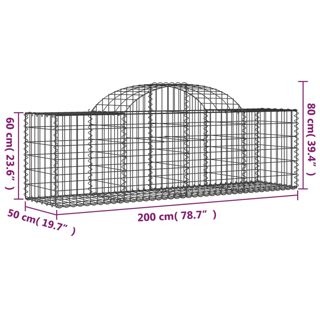 buede gabionkurve 3 stk. 200x50x60/80 cm galvaniseret jern