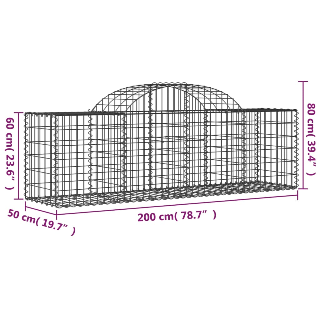 buede gabionkurve 6 stk. 200x50x60/80 cm galvaniseret jern