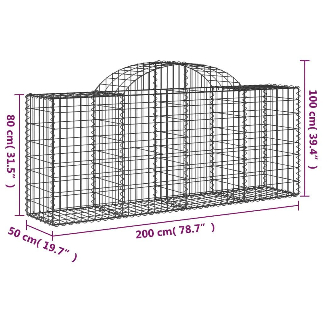 buede gabionkurve 3 stk. 200x50x80/100 cm galvaniseret jern