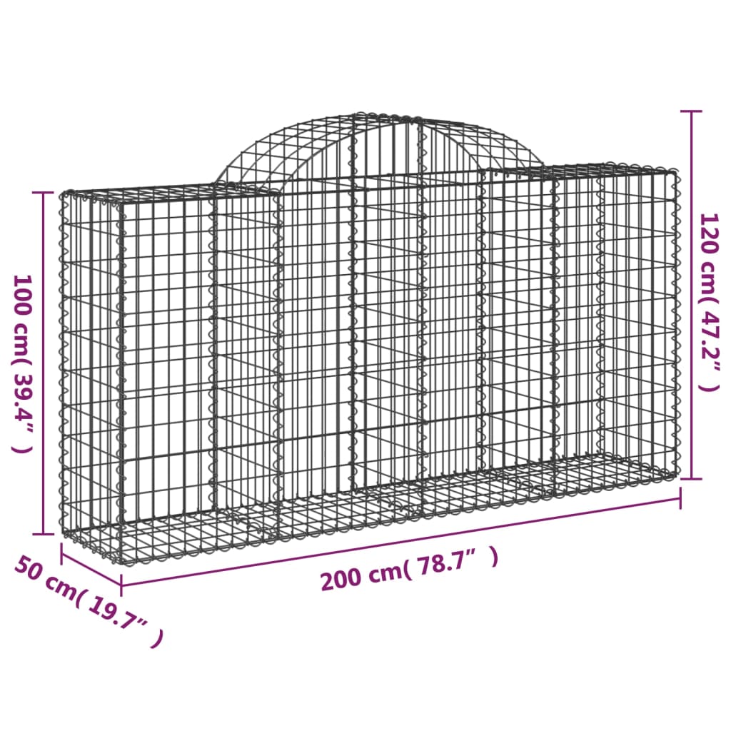 buede gabionkurve 3 stk. 200x50x100/120 cm galvaniseret jern