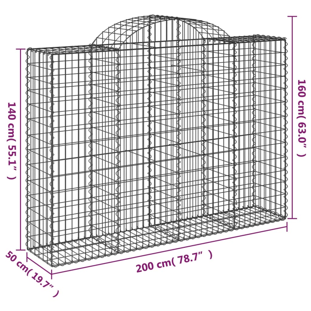 buede gabionkurve 2 stk. 200x50x140/160 cm galvaniseret jern