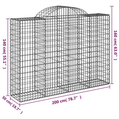 buede gabionkurve 4 stk. 200x50x140/160 cm galvaniseret jern