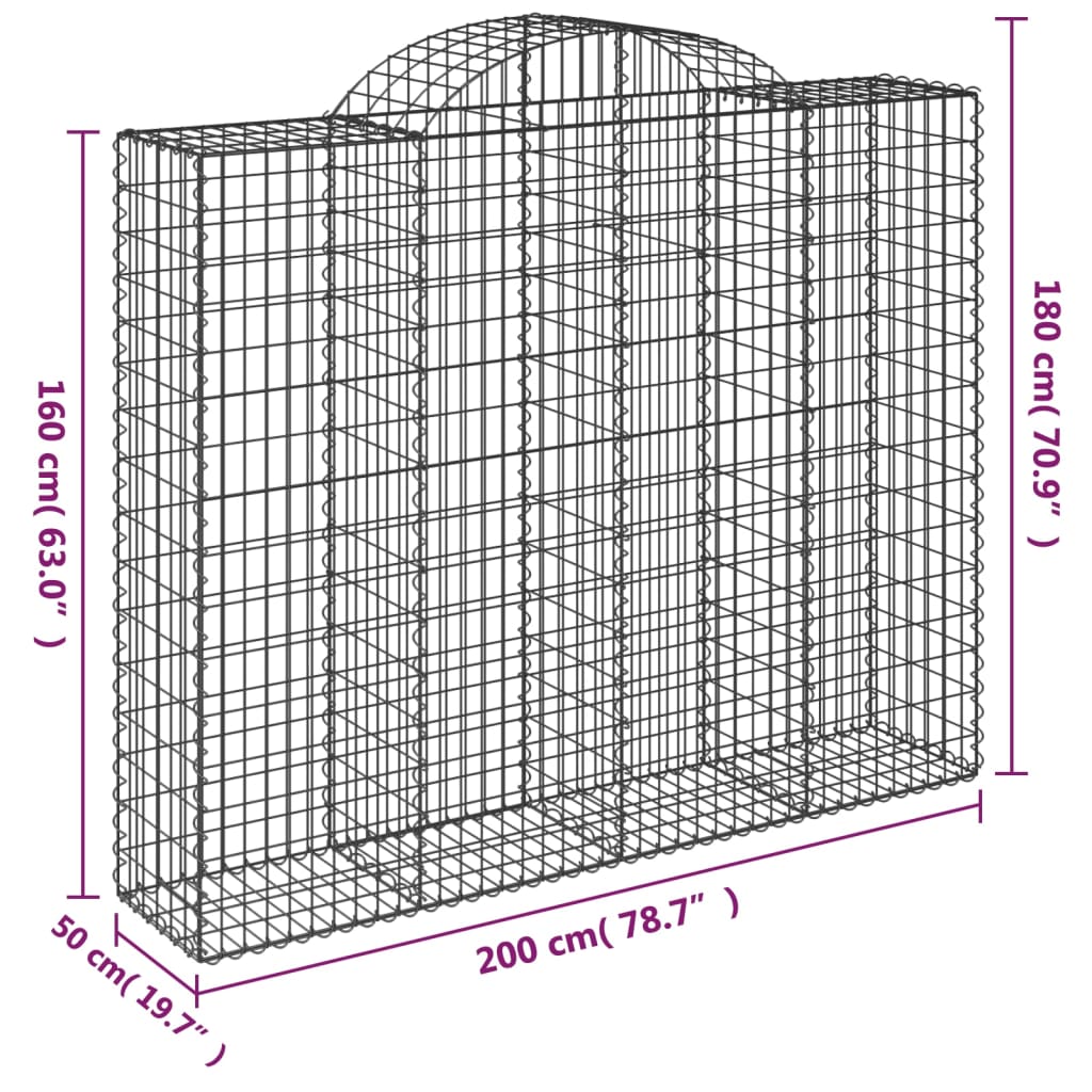 buede gabionkurve 4 stk. 200x50x160/180 cm galvaniseret jern