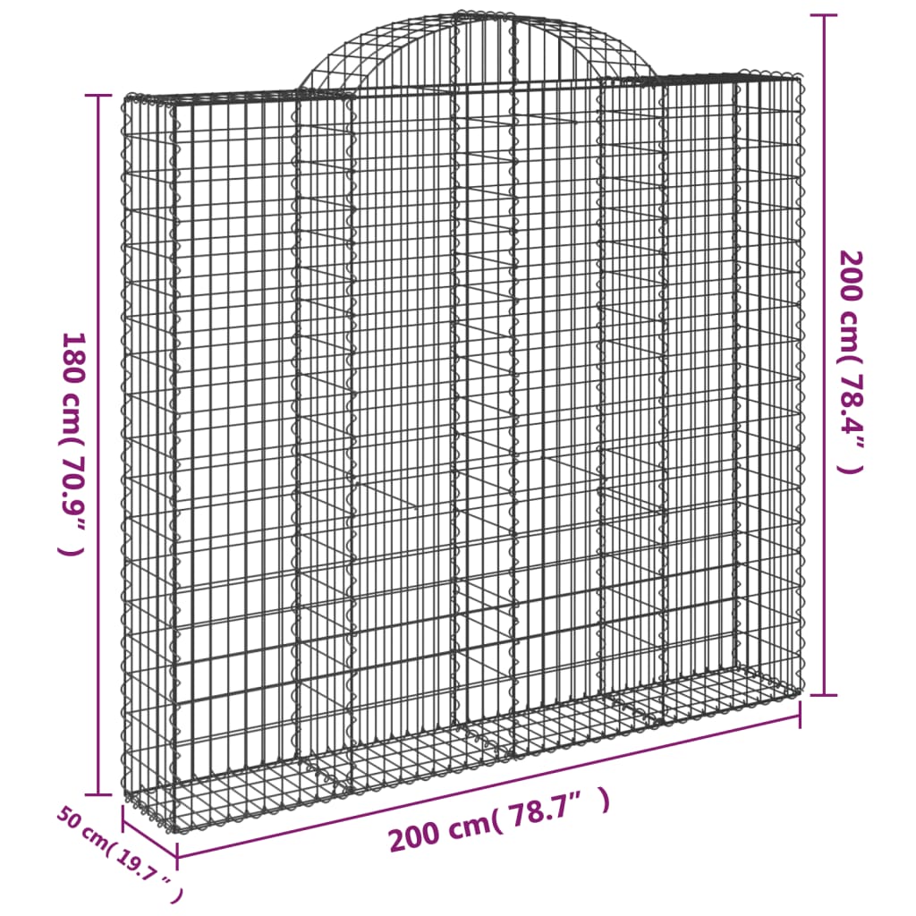 buede gabionkurve 6 stk. 200x50x180/200 cm galvaniseret jern