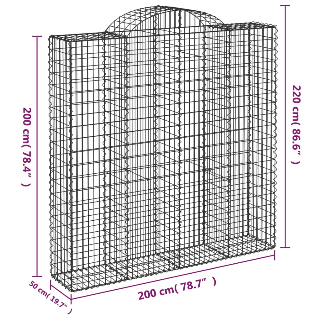 buede gabionkurve 2 stk. 200x50x200/220 cm galvaniseret jern