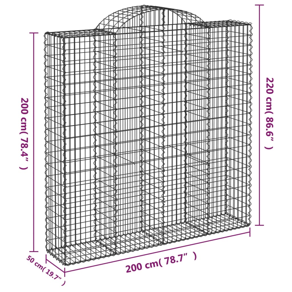 buede gabionkurve 10 stk. 200x50x200/220 cm galvaniseret jern