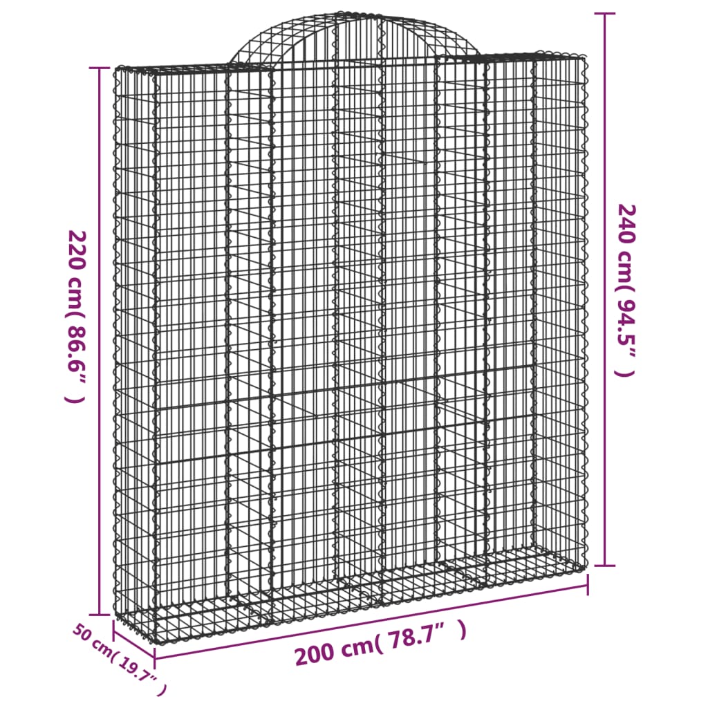 buede gabionkurve 2 stk. 200x50x220/240 cm galvaniseret jern