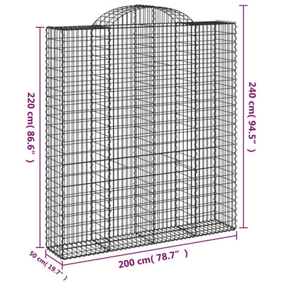 buede gabionkurve 5 stk. 200x50x220/240 cm galvaniseret jern