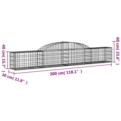 buede gabionkurve 3 stk. 300x30x40/60 cm galvaniseret jern